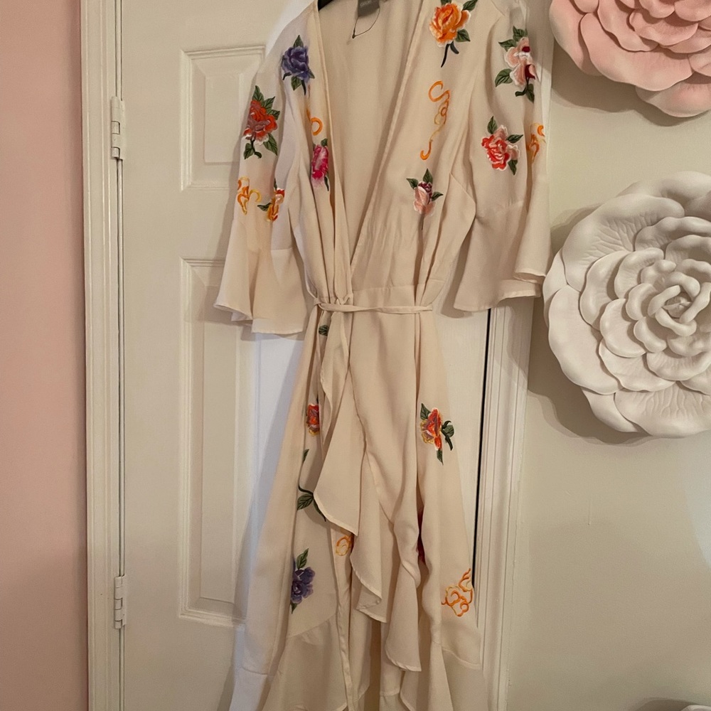 ASOS embroidered floral wrap dress